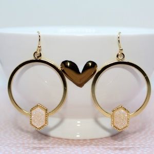 Geometric White Druzy Hoop Earrings